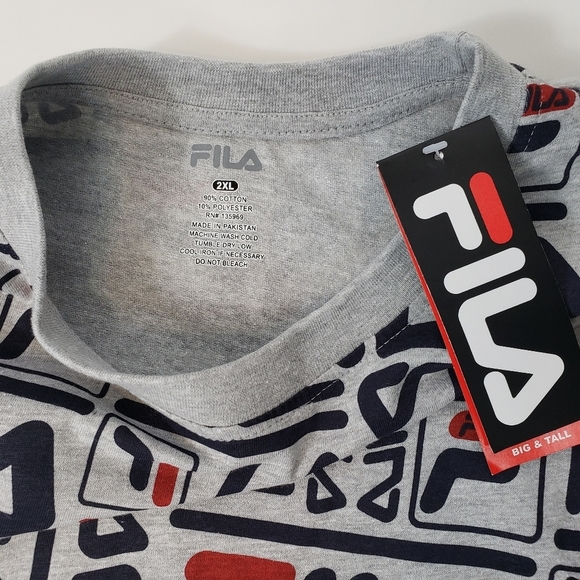 Fila Gray Logo T-Shirt Men's Size 2XL Spellout Streetwear Casual Big & Tall NWT - Picture 5 of 8